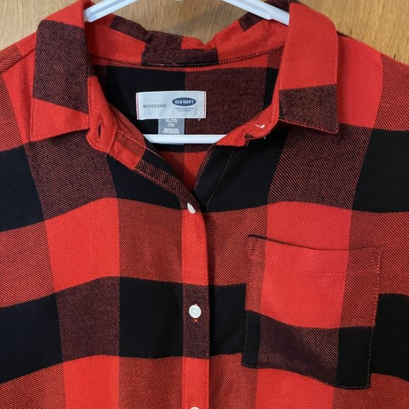 Old Navy Girls - XL 14 - Red & Black Plaid Tunic-Length Shirt - Button Front New - Picture 3 of 5